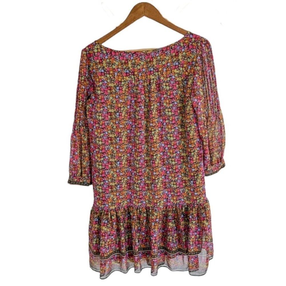London Times Women's Ditsy Floral Lined 3/4 Sleeve Ruffle Hem Swing Dress Size 6 - Picture 3 of 5